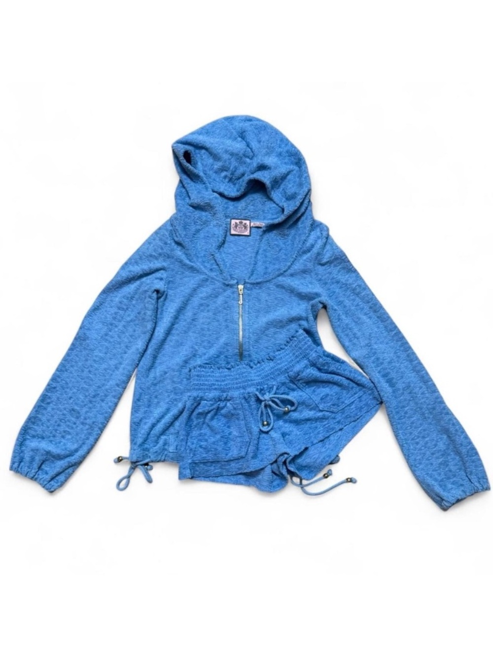Y2K Juicy Couture Terrycloth Set Zip-up Hoodie and Shirred Shorts Small